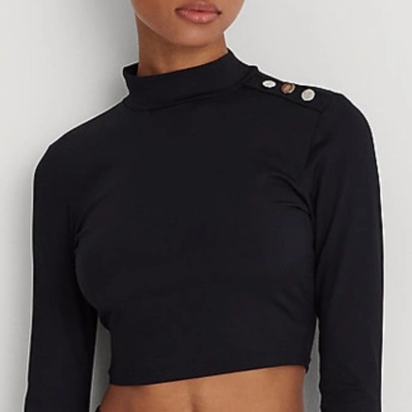 Ralph Lauren Rib Solids Cropped Mock Neck Rashguard - Picture 2 of 14